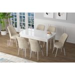 Canisa Concept Zen Serisi Mdf Açılabilir Mutfak Masası Takımı-Yemek Masası Takımı Beyaz Masa+6 Sandalye