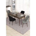 Canisa Concept Eva Serisi, 80 x 132 cm  Açılabilir Mdf Mutfak Masa Takımı, Barok Ahşap Desen Masa ve 4 Sandalye