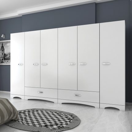 Rani F4 Geniş Gardırop Elbise Dolabı 6 Kapaklı 2 Çekmeceli 12 Raflı 2 Askılı Tek Modül