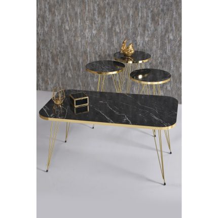 Gold Falez Zigon Sehpa ve Orta Sehpa Kr Set Gold Tel Bendir