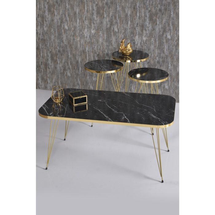 Gold Falez Zigon Sehpa ve Orta Sehpa Kr Set Gold Tel Bendir