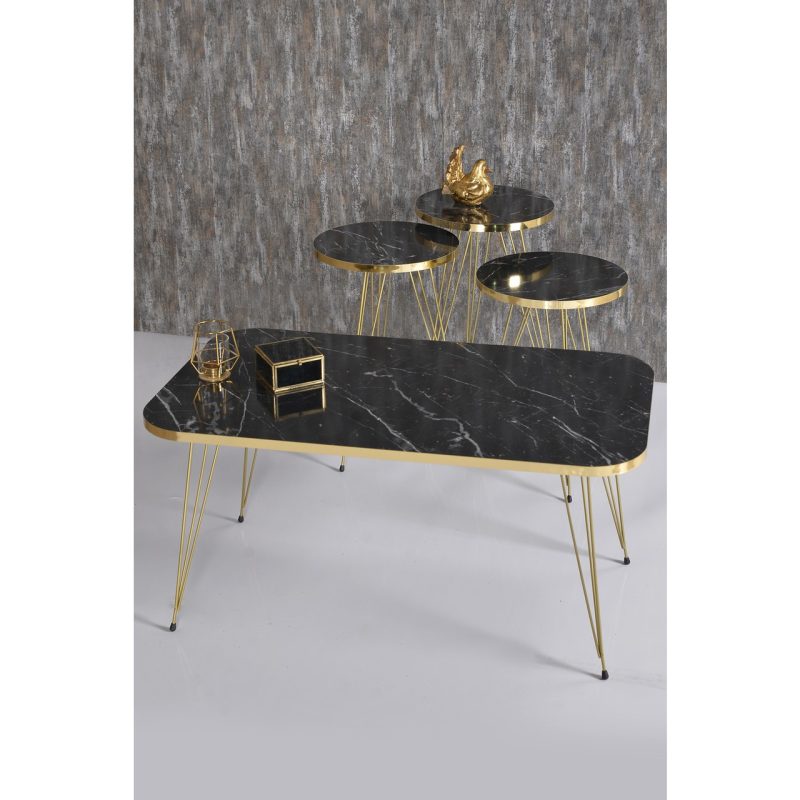 Gold Falez Zigon Sehpa ve Orta Sehpa Kr Set Gold Tel Bendir