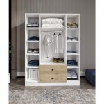 Cabinse %100 Mdf 4 Kapaklı 2 Çekmeceli 12 Raflı Elbise Dolabı – Gardırop – Kolay Kurulum Animasyonu -Soft Beyaz-Meşe-Antrasit -Ceviz -Cabinse