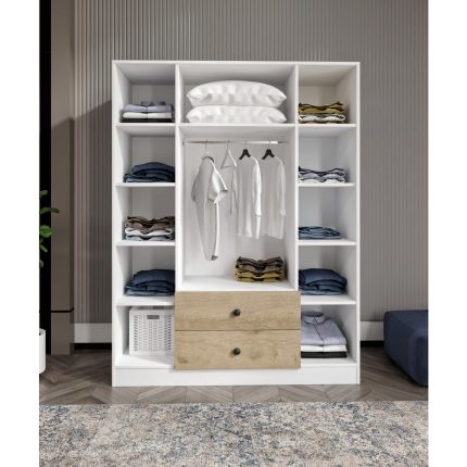 Cabinse %100 Mdf 4 Kapaklı 2 Çekmeceli 12 Raflı Elbise Dolabı – Gardırop – Kolay Kurulum Animasyonu -Soft Beyaz-Meşe-Antrasit -Ceviz -Cabinse