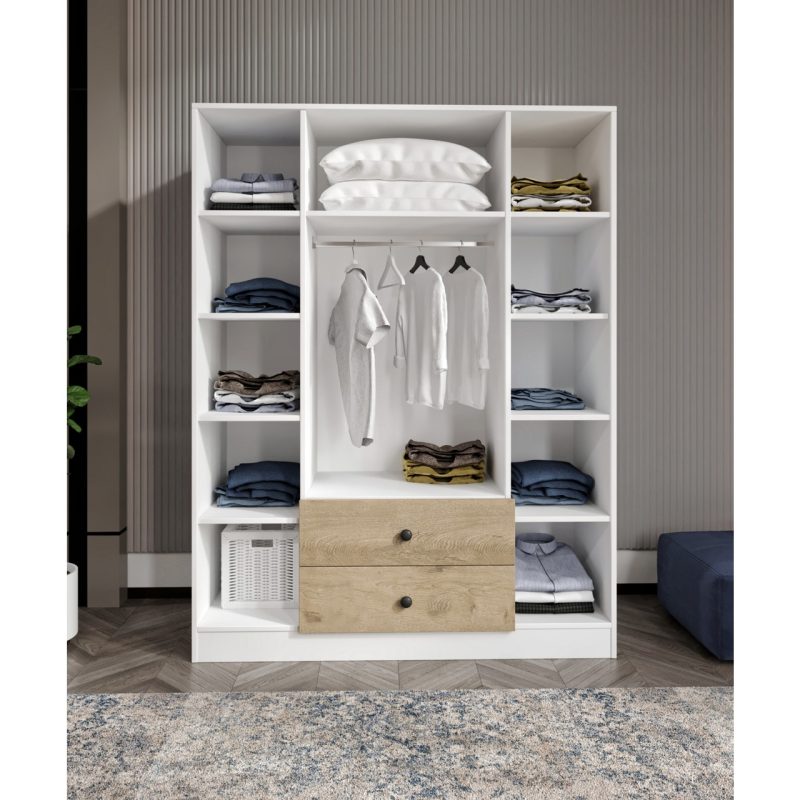 Cabinse %100 Mdf 4 Kapaklı 2 Çekmeceli 12 Raflı Elbise Dolabı – Gardırop – Kolay Kurulum Animasyonu -Soft Beyaz-Meşe-Antrasit -Ceviz -Cabinse