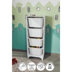 Bofigo 4 Sepetli Dolap Çok Amaçlı Dolap Oyuncak Dolabı Dora Beyaz
