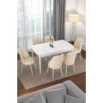 Canisa Concept Via Serisi Açılabilir Beyaz Renk Mutfak Masası Takımı, Yemek Masası+6 Adet Sandalye