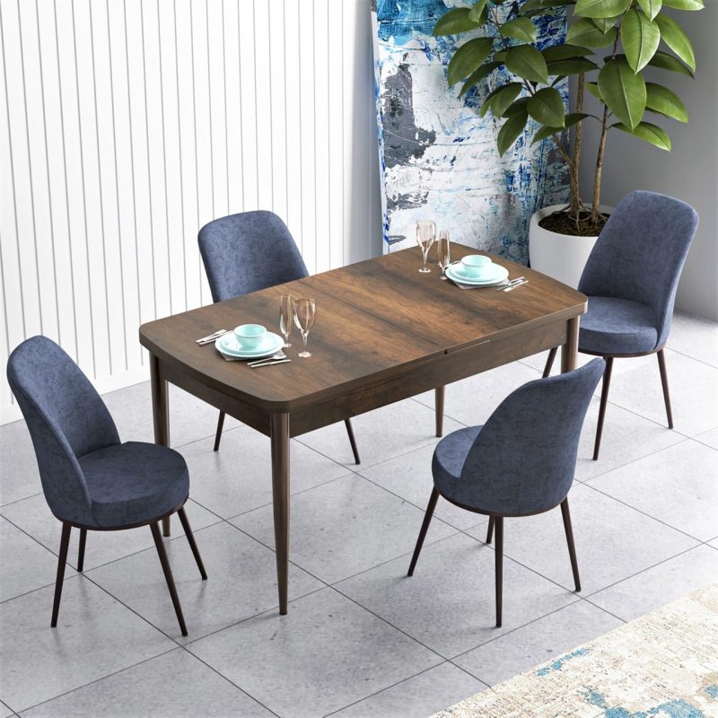 Canisa Concept Han Serisi 70X114, Açılabilir Mdf Mutfak Masa Takımı, Barok Ahşap Desen Masa ve 4 Sandalye