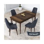 Canisa Concept Kar Serisi 80 x 132 cm Açılabilir Mdf Mutfak Masa Takımı Barok Ahşap Desen Masa 4 Sandalye