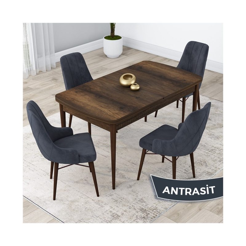 Canisa Concept Kar Serisi 80 x 132 cm Açılabilir Mdf Mutfak Masa Takımı Barok Ahşap Desen Masa 4 Sandalye