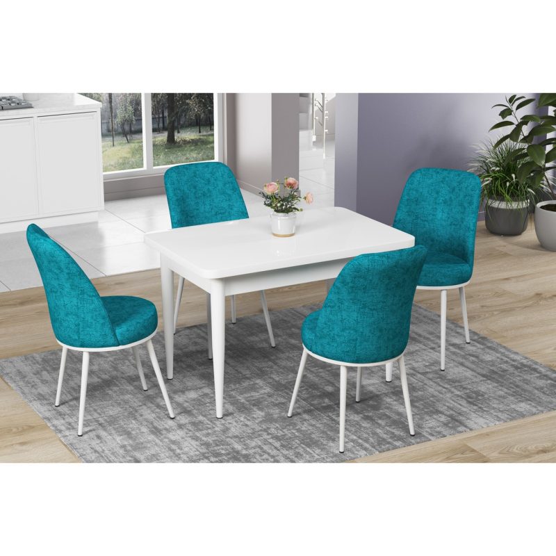 Canisa Concept Nil Serisi Beyaz Yemek Masası Mutfak Masa Takımı + 4 Adet Sandalye