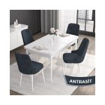 Canisa Concept Roy Serisi,80 x 132 cm Açılabilir Mdf Masa,beyaz Mutfak Masa Takımı,4 Sandalye