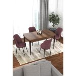 Canisa Concept Via Serisi Açılabilir Barok Ahşap Desenli Mutfak Masası Takımı, Yemek Masası+4 Adet Sandalye