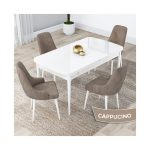 Canisa Concept Kar Serisi, 80X132 Açılabilir Mdf Mutfak Masa Takımı, Beyaz Masa 4 Sandalye
