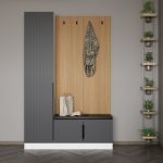 Minar Kale Dekor Panel 1 Kapaklı 1b Raf Portmanto + Ayakkabılık Minderli Beyaz Mebran Çizgili Antrasit
