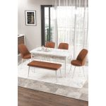 Canisa Concept Zen Serisi Bench’li 80 x 132 cm Açılabilir Mdf Mutfak Masası Takımı Beyaz Mermer Desen
