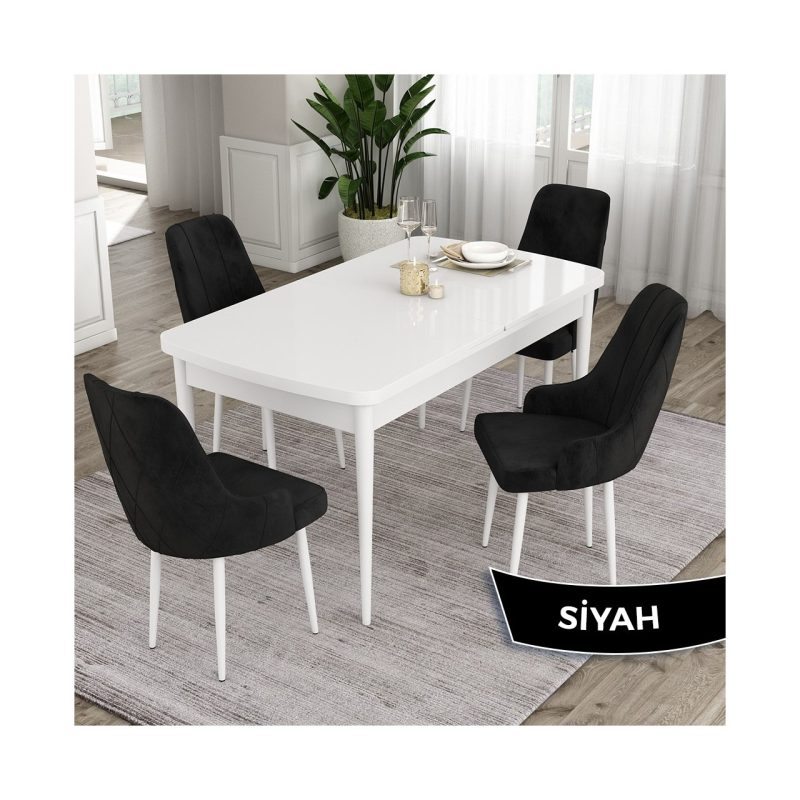 Canisa Concept Ram Serisi, 80 x 132 cm Açılabilir Masa Takımı, Beyaz Masa 4 Sandalye