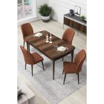 Canisa Par Serisi 70 x 114 Cm, Açılabilir Mdf Mutfak Masa Takımı, Barok Ahşap Desen Masa ve 4 Sandalye