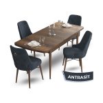 Canisa Concept Taç Serisi 80 x 132 cm Barok Ahşap Desen Mutfak Masası Takımı 4 Sandalye Gümüş Halkalı