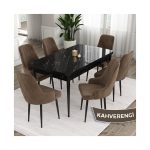 Canisa Concept Ram Serisi, 80 x 132 cm Açılabilir Masa Takımı,siyah Mermer Desen Masa 6 Sandalye