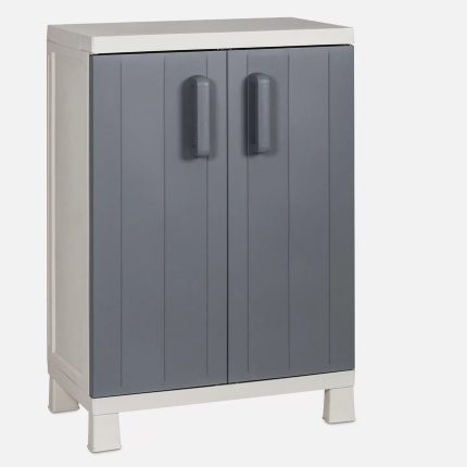 2 Raflı Çok Amaçlı Plastik Bahçe  Dolabı 93X65X38 cm Beyaz – Gri