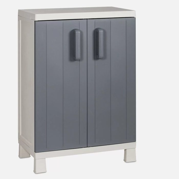 2 Raflı Çok Amaçlı Plastik Bahçe  Dolabı 93X65X38 cm Beyaz – Gri