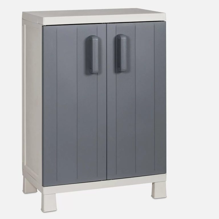 2 Raflı Çok Amaçlı Plastik Bahçe  Dolabı 93X65X38 cm Beyaz – Gri
