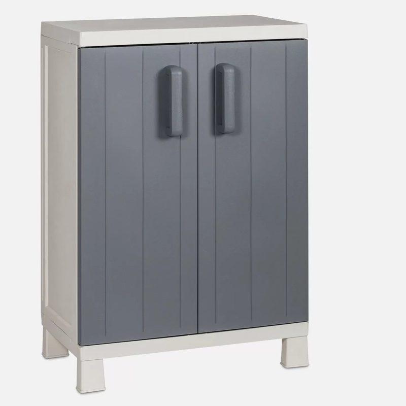 2 Raflı Çok Amaçlı Plastik Bahçe  Dolabı 93X65X38 cm Beyaz – Gri