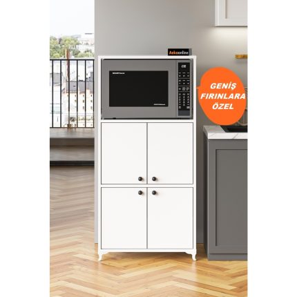 Aeka AE-2065 Nergis Beyaz Çok Amaçlı Mutfak Dolabı & Banyo Dolabı, 4 Kapaklı, Mikrodalga Fırın Dolabı,raflı