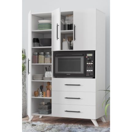 Aeka AE-2074 Aras Beyaz Çok Amaçlı Mutfak Dolabı&banyo Dolabı,kiler, 3 Kapaklı, 3 Çekmeceli, Fırın Bölme