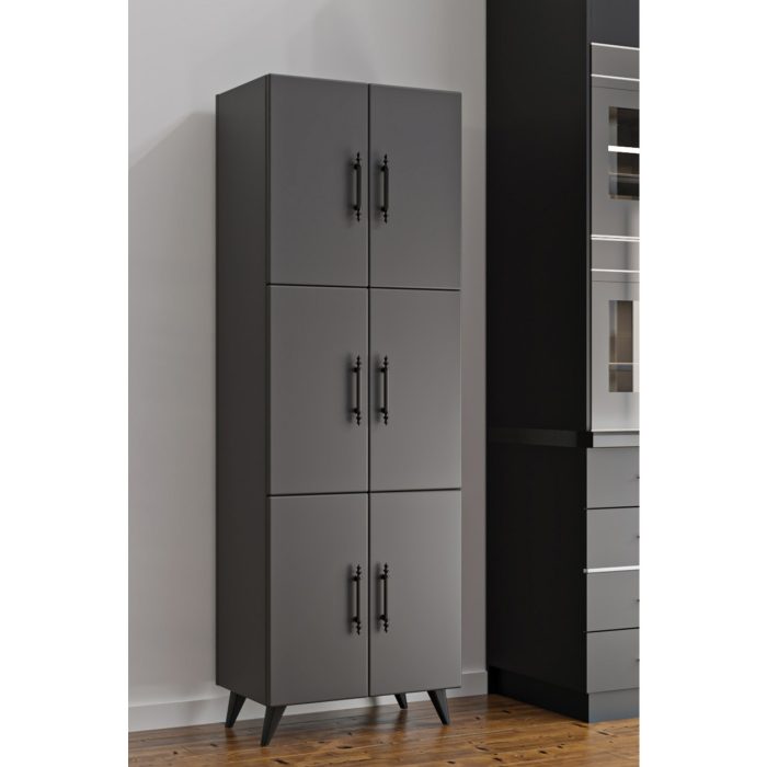 Aeka AE-3010 Nehir  Gri Çok Amaçlı Mutfak Dolabı & Banyo Dolabı, Kiler Dolabı, 6 Kapaklı,6 Raflı