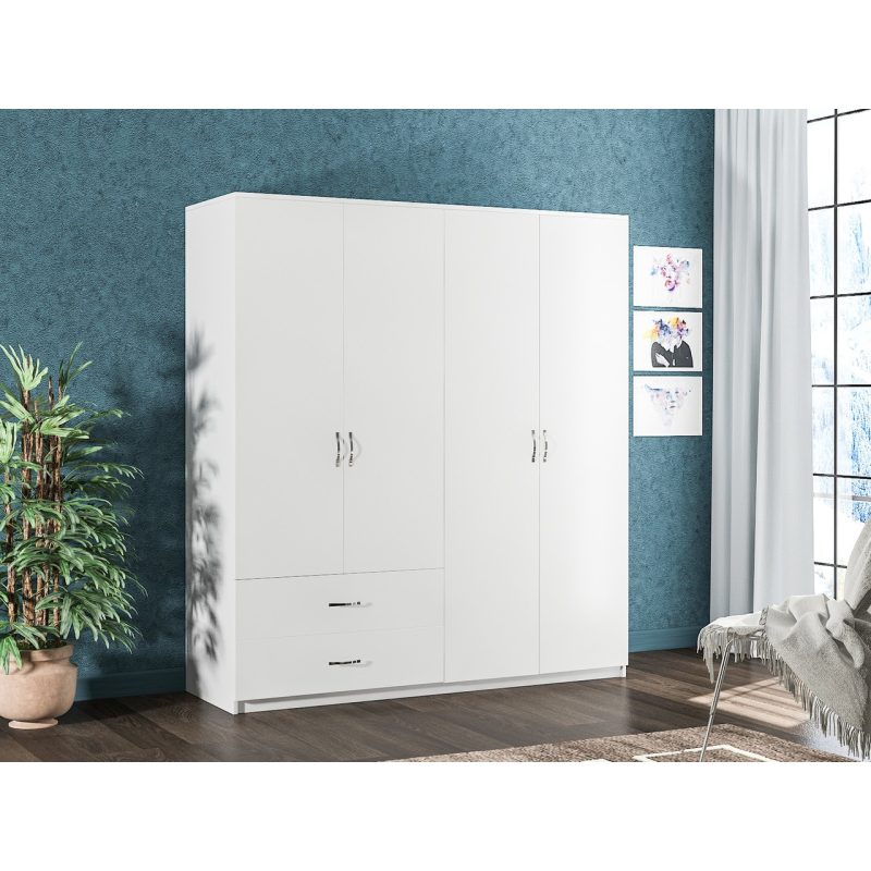 Aeka Kamer Beta 4 Kapaklı 2 Çekmeceli Gardırop – Beyaz