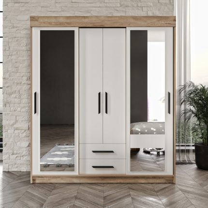 Afilli Ildır Sürgülü 2 Kapaklı Gardrop Beyaz Tamamı Mdf Flora Beyaz