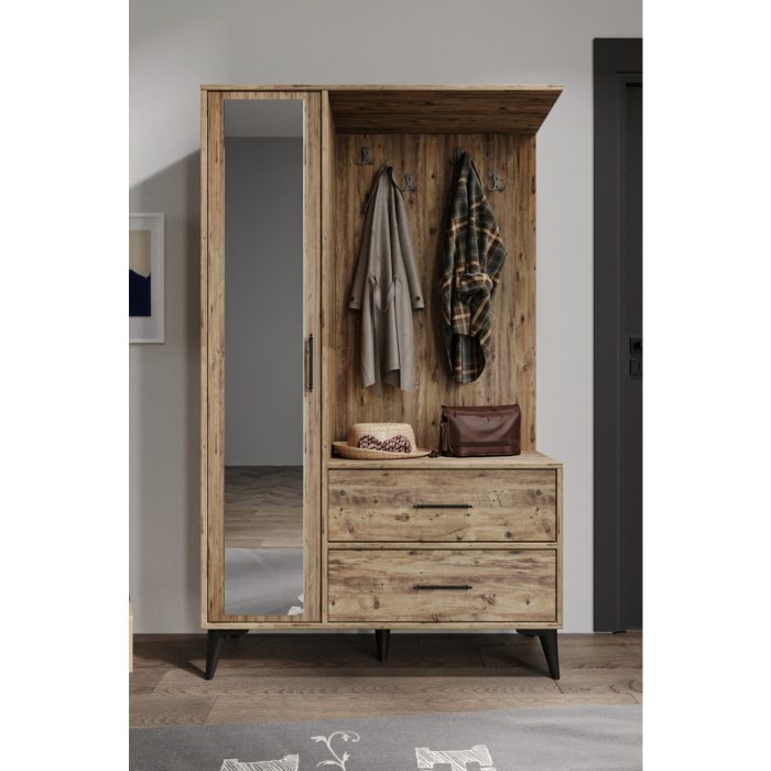 Afilli Tokyo Aynalı Portmanto Vestiyer Tamamı Mdf 7 Yıl Garantili Atlas Çam