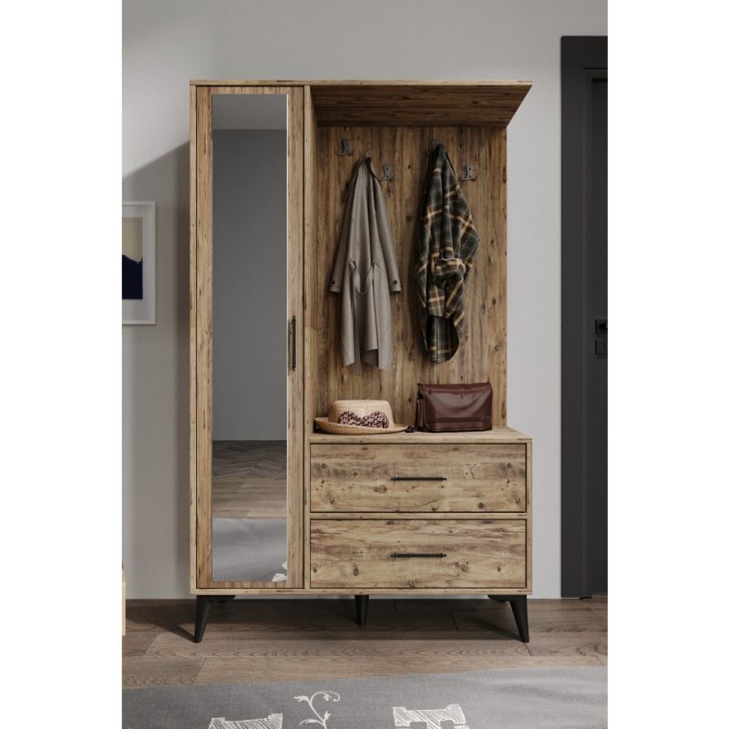 Afilli Tokyo Aynalı Portmanto Vestiyer Tamamı Mdf 7 Yıl Garantili Atlas Çam