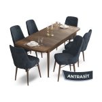 Ahu Serisi 80 x 132 cm Açılabilir Masa Barok Ahşap Desen Mutfak Masa Takımı 6 Sandalye