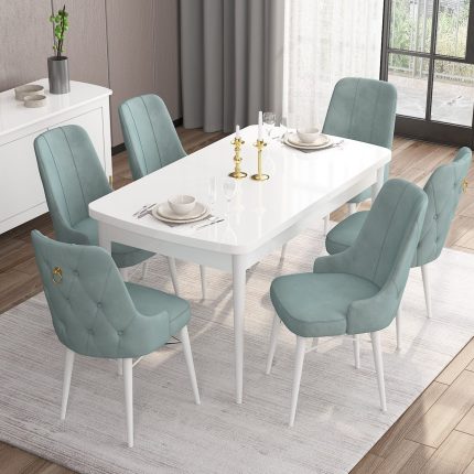Are Serisi 80 x 132 cm Açılabilir Mdf Masa Beyaz  Mutfak Masa Takımı 6 Sandalye