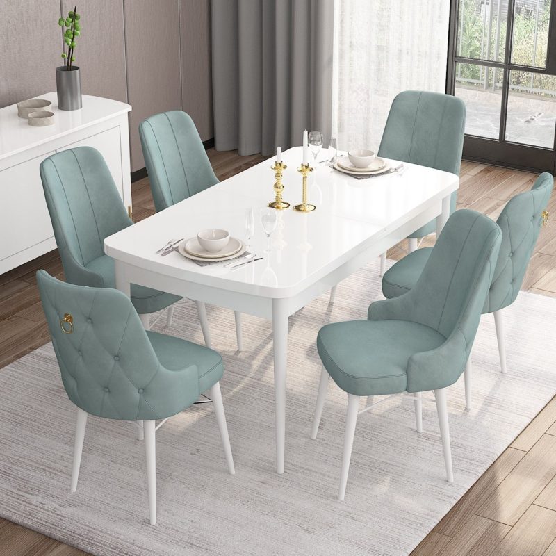 Are Serisi 80 x 132 cm Açılabilir Mdf Masa Beyaz  Mutfak Masa Takımı 6 Sandalye