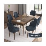 Are Serisi  80 x 132 cm Mdf Masa  Barok Ahşap Desen Masa Takımı  6 Sandalye Gümüş Halkalı