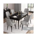 Are Serisi, 80X132 Açılabilir Mdf Masa,  Mermer Desen Mutfak Masa Takımı, 6 Sandalye