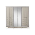 Avm 24 Dresden Gardırop-Mdf-Kum Beji-230x58x210cm-6 Kapak-Aynalı Kapak-Ücretsiz Nakliye Ve Montaj
