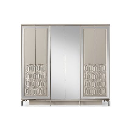 Avm 24 Dresden Gardırop-Mdf-Kum Beji-230x58x210cm-6 Kapak-Aynalı Kapak-Ücretsiz Nakliye Ve Montaj
