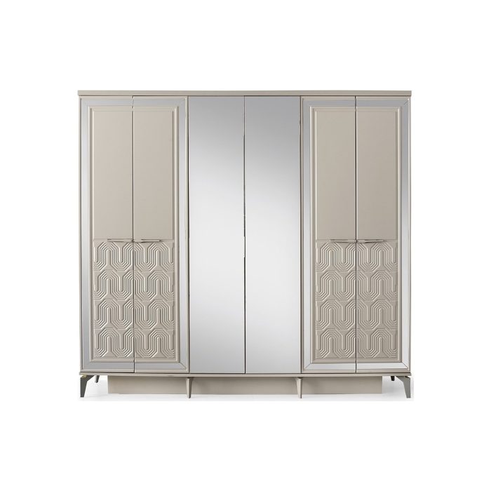 Avm 24 Dresden Gardırop-Mdf-Kum Beji-230x58x210cm-6 Kapak-Aynalı Kapak-Ücretsiz Nakliye Ve Montaj