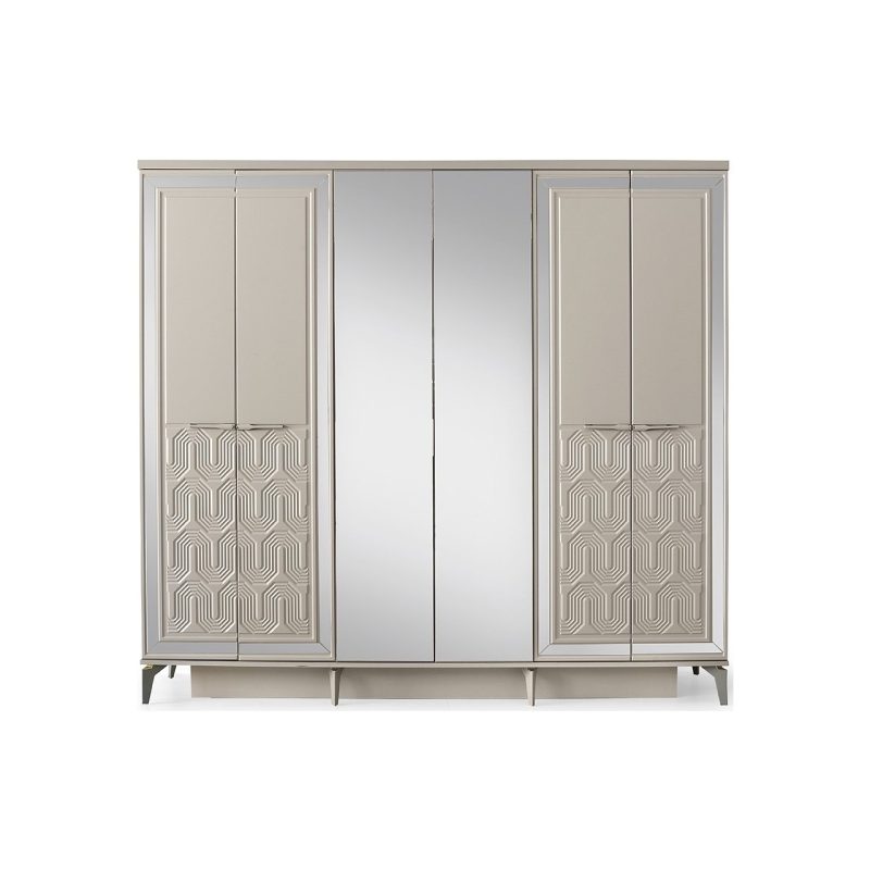 Avm 24 Dresden Gardırop-Mdf-Kum Beji-230x58x210cm-6 Kapak-Aynalı Kapak-Ücretsiz Nakliye Ve Montaj
