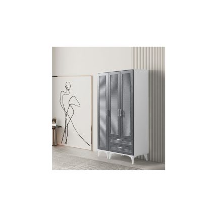 Avm 24 Kartal Gardırop 3 Kapak Çekmeceli Beyaz-Antrasit Mdf Kapak 105X47X185
