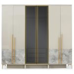Avm 24 Utah Gardırop-Mdf-Kum BEJİ-240X60X216CM-6 Kapak-Cam Kapak-Ücretsiz Nakliye ve Montaj