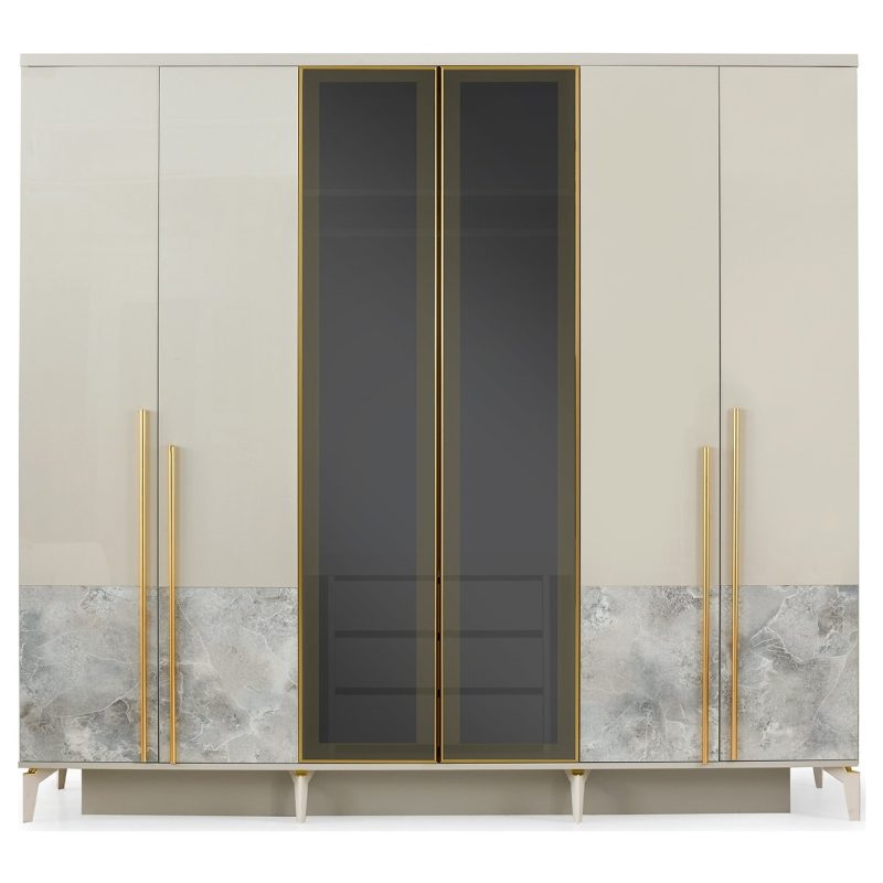 Avm 24 Utah Gardırop-Mdf-Kum BEJİ-240X60X216CM-6 Kapak-Cam Kapak-Ücretsiz Nakliye ve Montaj