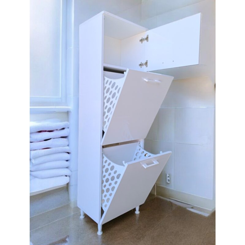 Azzuri Furniture Çamaşır Sepetli Banyo Dolabı 2 Sepetli Çok Amaçlı Dolap Beyaz