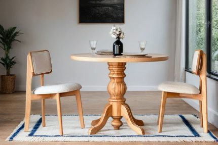BONNİE NATURAL AHŞAP YUVARLAK MASA TAKIMI, 2 SANDALYELİ, 100X100