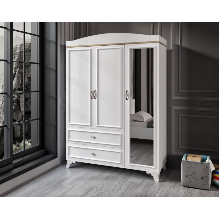 Baby Darling Lisa 135CM 3 Kapaklı Aynalı  Dolap Meşe %100 Mdf